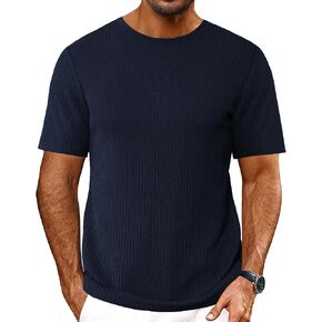 Ekouaer Men's Knit T-Shirts Short Sleeve Casual Ribbed Shirts Lightweight Crewneck Tees Stretchy Undershirts S-XXL
