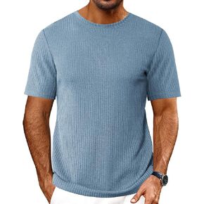 Ekouaer Men's Knit T-Shirts Short Sleeve Casual Ribbed Shirts Lightweight Crewneck Tees Stretchy Undershirts S-XXL in Kuwait
