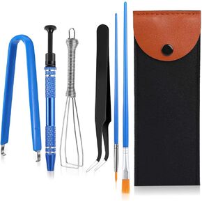 Keyboard Remover Tool Broken Key Extractor Kit Set of 6 for Mechanical Keyboards, Keycap Puller, Switch Puller, Lubricating Pen, Cleaning Brush, Tweezers, 4-Jaw Gripper, with Felt Storage Bag