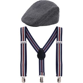 Kids Newsboy Cap with Suspender Set Adjustable Suspender Stylish Outfit for Wedding,Photoshoot,100 Days of School