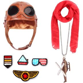 Kyson Kids Aviator Costume Leather Aviator Hat مع Goggles Darf Brooch Necklace for Boy Girl Halloween Form Party Party