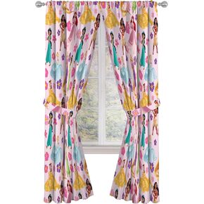 جاي فرانكو ستائر Window for Kids غرفة نوم من 4 قطع مجموعة مع 2 Tiebacks ، Pink - Disney Princess ، 42 "W × 84" L (حزمة 2)