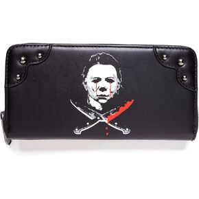 Rock Rebel Halloween Michael Myers Crossed Knives Zip Around Wallet
