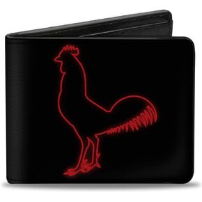محفظة الرجال للرجال ، bifold ، دجاج ضجة ، شخصيات يابانية أسود ، جلد نباتي ، 4.0 "× 3.5"