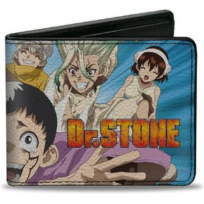 Crunchyroll Wallet, Bifold, Dr. Stone Character Group Rays Pose and Title Logo Blues, Vegan Leather
