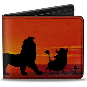 Buckle-Down Men's Disney Wallet, Bifold, Lion King Hakuna Matata Simba Pumbaa Timon Sunset Silhouette, Vegan Leather, 4.0" x 3.5"