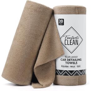 Fantasticlean Microfiber Towels for Cars, Tear Away Car Detailing Cloth Roll, RV Boat Drying Polishing, Edgeless Plush, Coral Fleece, Ultra Absorbent, Scratch-Free, 14" x 14", 20 Pack (Blue)