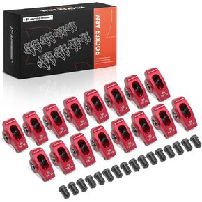 A-premium 16pcs أحادي اللون الأحمر أحادي اللون من الألومنيوم الأحمر مع محامل الإبرة متوافقة مع Chevy SBC 350 ، 1.6 نسبة ، 7/16 "