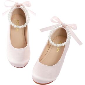 Mejormen Girls Dress Shoes Toddler Mary Jane Ballet Flats Princess Lace-Up Pearl Pearl Canle Strap Bress Shoes for Flower Girls Wedding Party School