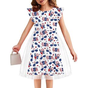 أطفال الولايات المتحدة الأمريكية فستان للبنات الرابع من يوليو فساتين العلم الأمريكي تماثيل تول وطنية ثياب الاستقلال الزي 4-10Y in Kuwait