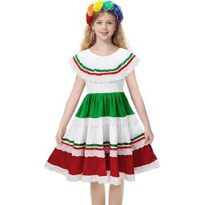 Zando Mexican Dress for Girls Cinco de Mayo Girls Mexican Dress Flamenco Dance Kids