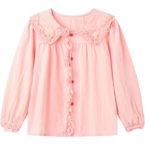 Mud Kingdom Little Girls Lace Shirt Button Down Blouse Peter Pan Collar Long Sleeve Casual