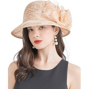 Women's Organza Cloche Bowler Hat Church Fascinator for Tea Party Bridal Wedding Dress Hat