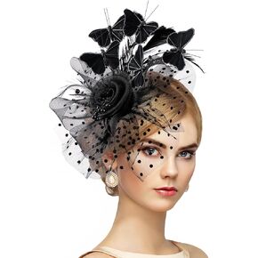 Butterfly Derby Hat 2025 - Classic Tea Party Hats with Hair Clip, 1920s 50s Fascinators for Lady Woman