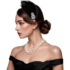 Fumwase 1920s Black Feather Headpiece Flapper Headband Roaring 20s Flapper Fascinator 1920s Hair Accessories for Women (US, Alpha, One Size, Black)