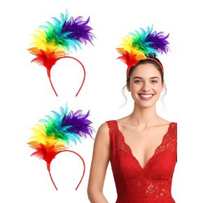 Jansun 2pcs Feather Fascinator Headbands 1920's Fascinator Women's 20s 50s Prom Queen Headpiece Kentucky Headpiece Gatsby Derby Hat for Pride Parade Cocktail Wedding Tea Party Gatsby (Rainbow)