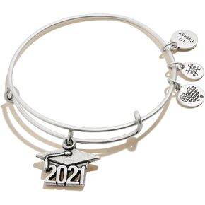 Alex and Ani Connections Expandable Bangle for Women, 2021 Graduation Cap Charm, Rafaelian Silver Finish, 2 to 3.5 in