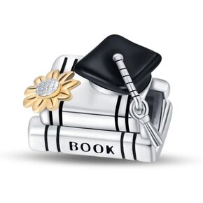 Dr. Owl Beads Little Owl Charm Bead لقلادة التخرج ، 925 حبة الدراسات العليا الفضية الاسترليني مع الزركونيا المكعبة