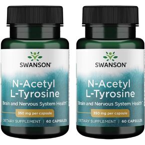 Swanson N -acetyl L -Tyrosine - مكملات الأحماض الأمينية التي تدعم صحة الدماغ الشاملة ووظيفة الجهاز العصبي المركزي - تعزز الحالة المزاجية والصحة المعرفية - (60 كبسولة ، 350 ملغ لكل منهما) (2 حزمة)