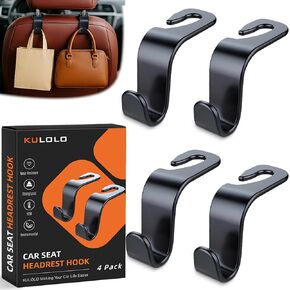 Car Seat Hooks & Purse Holder - 4 Pack Boxed,55 lb Heavy Duty,Eco PP Car Hooks for Purse/Bag/Baby Gear/Gym Bag/Groceries/Cup/,Fits 0.32-0.55"Car Headrest Rods (Black)