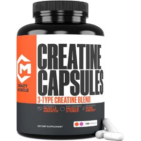 Creatine Capsules, 5g Premium 3X ThreeAtine Pre Workout Bulk Muscle Mass Gainer, High Absorption Easy to Take Creatine Monohydrate Pills Alternative Optimum Performance for Men Women, 180 Capsules