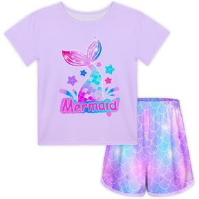 ICOSY Girls Pajamas for Kids Pajamas Toddler Girls 2 PCS Short Sleeve Top and Shorts Clothes
