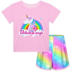 ICOSY Girls Pajamas for Kids Pajamas Toddler Girls 2 PCS Short Sleeve Top and Shorts Clothes in Kuwait