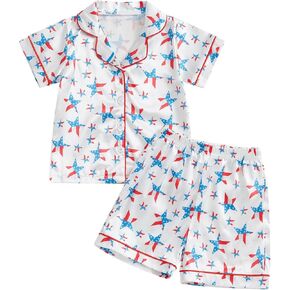 Kuriozud Toddler Baby Boy Boy 4th July Outfits Pajamas مجموعة الرابع من يوليو الزر الأمريكي.