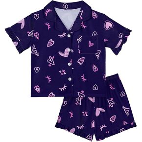 MHJY Girls Button Button Down Pajamas مجموعات ، ملابس نوم قصيرة الأكمام مع شورتات للأطفال ، PJS الصيفية