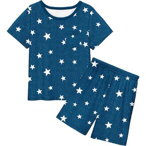 LQSZ Girls Pajamas Set Summer Girl Toddler PJs Short Sleeves Sleepwear for Little Kids with Pocket 2-12 Years