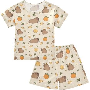 Capybara with Strawberry Summer Cute Pajama Sets, Short Sets for Sleep Wears