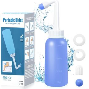 RUFCRIL Mini Peri Bottle, 350ml Portable Travel Bidet with Extra Ring and Carry Bag, TPE Material for High Temperature Resistance, Essentials for Postpartum Perineal Care,Hemorrhoid Treatment, Pink