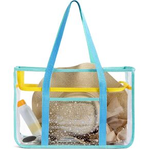 Beach Bags for Women - Clear Tote Bag for Women with Waterproof Pocket, PVC Beach Tote Bag Sandproof for Pool, Travel