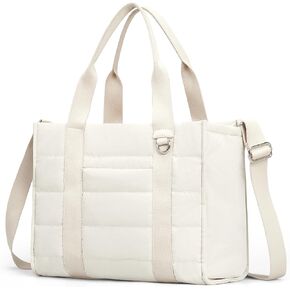 Travel Tote Bag for Women Work Puffer Laptop Crossbody Bags with Zipper Quilted Gym Tote Nylon Purse Shoulder Handbags