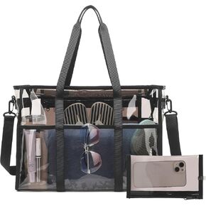 Women's Clear Beach Bag with Detachable Phone Pouch - Foldable, Waterproof Clear Tote Bags for Beach, Pool, Stadium