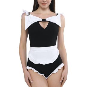 Maid Onesie for Women Off Shoulder Ruffled Details Cosplay Outfit Uniform Pajama Jumpsuit