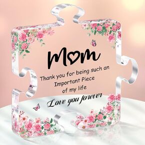Gifts for Mom Grandma, Mom Birthday Gifts from Daughter Son, Acrylic Puzzle Plaque 3.9 x 3.3Inch Decorative Sign, Funny Mothers Day Thanksgiving Christmas Prensents for Grandma Her Wife Women
