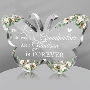 Jetec Grandma Gift Acrylic Heart Shape Butterfly Shape Sign from Granddaughter Grandson Thoughtful Grandmother Birthday Gift (Butterfly Granddaughter)