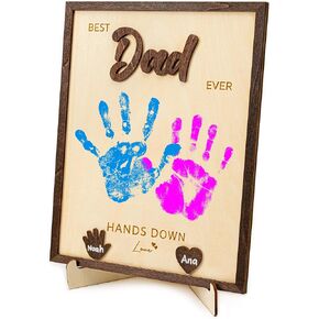 10" Fathers Day Dad Gifts for father from kids, Best dad ever hands down sign, custom father's day gifts from daughter,Son, Personalized dad gifts, Custom Diy gift for Daddy (Handprint)
