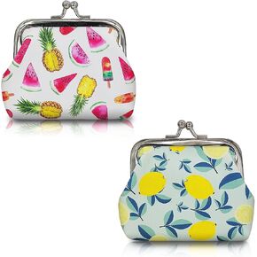 2pcs Coin Purse, PU Leather Coin Pouch Wallet Pouch for Women and Girls, Compact Change Purse with Kiss Lock for Change, Receipts, Keys (style 2)