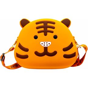 Cute Crossbody Purse for Little Girls,Tiger Cartoon Travel Hand Bag,Soft Silicone Coin Purse Gift with Adjustable Shoulder Strap