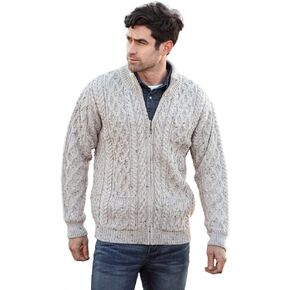 Aran Crafts Mens zip Cardigan 100 ٪ Merino Wool ، صنع في أيرلندا