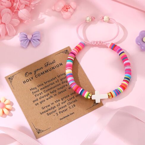 First Communion Gifts for Girls, Catholic Cross Bracelet First Holy Communion Decorations Baptism Confirmation Gifts for Daughter Granddaughter Niece Goddaughter in Saudi Arabia