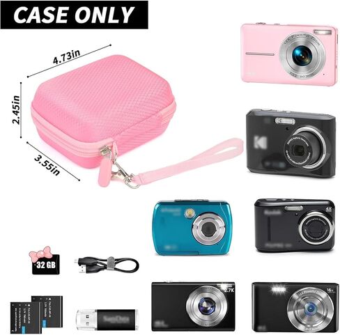 Digital Camera Case for KODAK PIXPRO FZ55/FZ45, for CAMKORY, for Canon PowerShot ELPH 180/190/360,for Sony DSCW800/W830, Hard EVA Compact Camera Bag with Mesh Pocket,Wrist Strap,Case Only(Light Pink) in Saudi Arabia