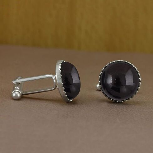 Ntaural Gemstones Cufflinks for Men - Silver Plated Round Cuff Links - Handmade Birthstone Jewelry Gifts for Wedding Christmas Valentine Day in Saudi Arabia