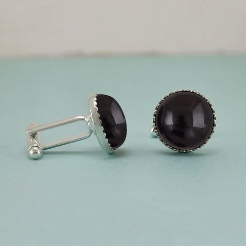 Ntaural Gemstones Cufflinks for Men - Silver Plated Round Cuff Links - Handmade Birthstone Jewelry Gifts for Wedding Christmas Valentine Day in Saudi Arabia