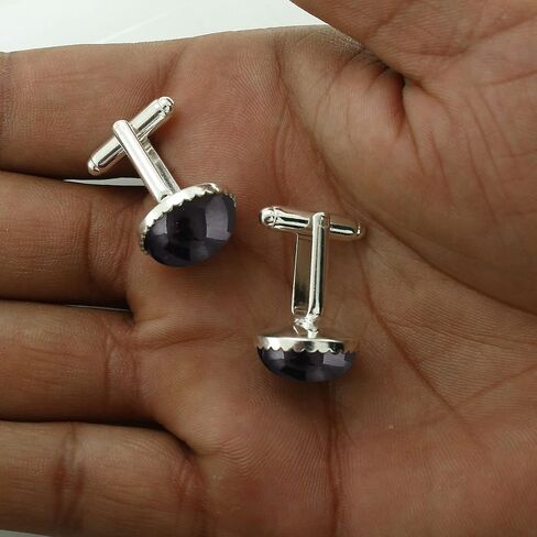 Ntaural Gemstones Cufflinks for Men - Silver Plated Round Cuff Links - Handmade Birthstone Jewelry Gifts for Wedding Christmas Valentine Day in Saudi Arabia