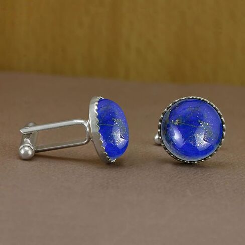 Ntaural Gemstones Cufflinks for Men - Silver Plated Round Cuff Links - Handmade Birthstone Jewelry Gifts for Wedding Christmas Valentine Day in Saudi Arabia