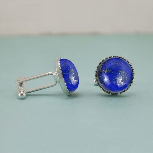 Ntaural Gemstones Cufflinks for Men - Silver Plated Round Cuff Links - Handmade Birthstone Jewelry Gifts for Wedding Christmas Valentine Day in Saudi Arabia