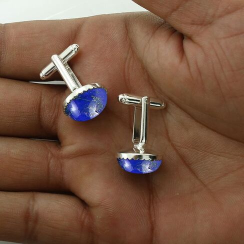 Ntaural Gemstones Cufflinks for Men - Silver Plated Round Cuff Links - Handmade Birthstone Jewelry Gifts for Wedding Christmas Valentine Day in Saudi Arabia